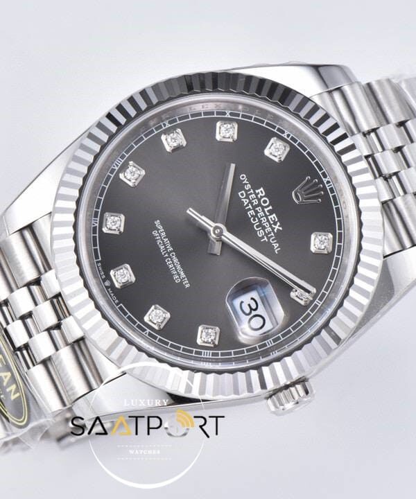 Rolex 41mm Datejust Taşlı Gri Kadran 904L Clean Factory 3235 Super Clone ETA