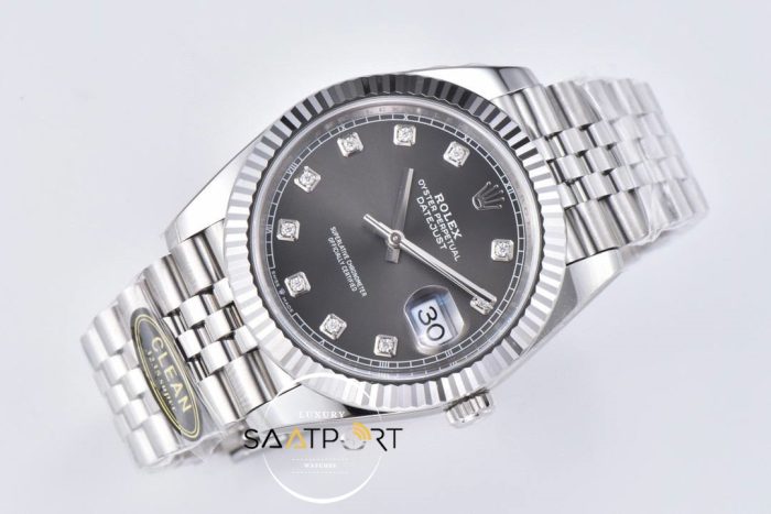 Rolex 41mm Datejust Taşlı Gri Kadran 904L Clean Factory 3235 Super Clone ETA