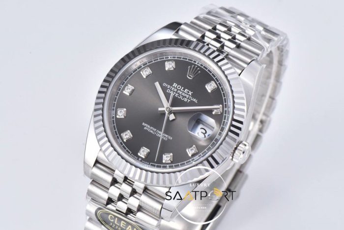 Rolex 41mm Datejust Taşlı Gri Kadran 904L Clean Factory 3235 Super Clone ETA