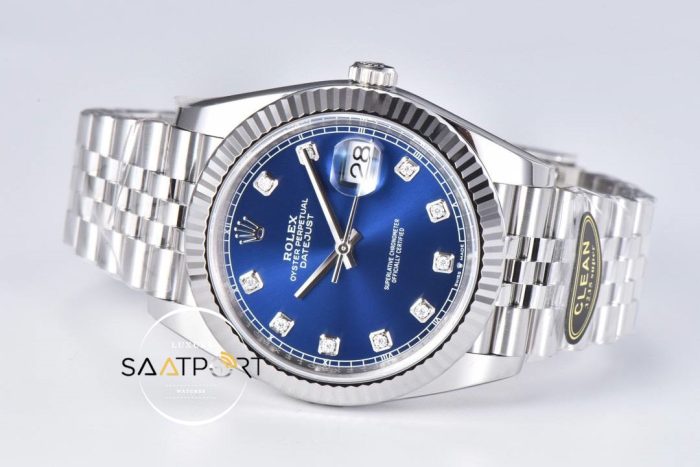 Rolex 41mm Datejust Taşlı Mavi Kadran 904L Clean Factory 3235 Super Clone ETA