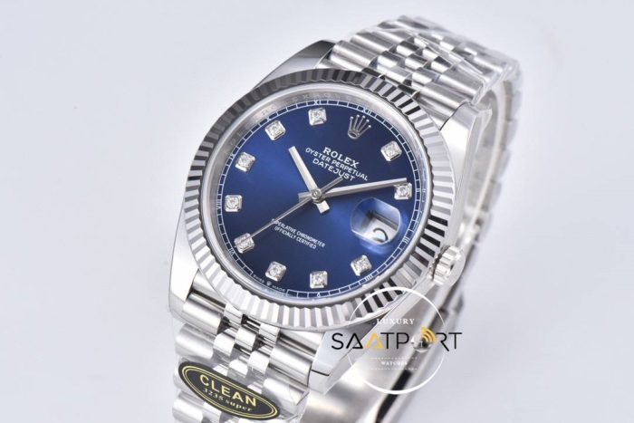 Rolex 41mm Datejust Taşlı Mavi Kadran 904L Clean Factory 3235 Super Clone ETA