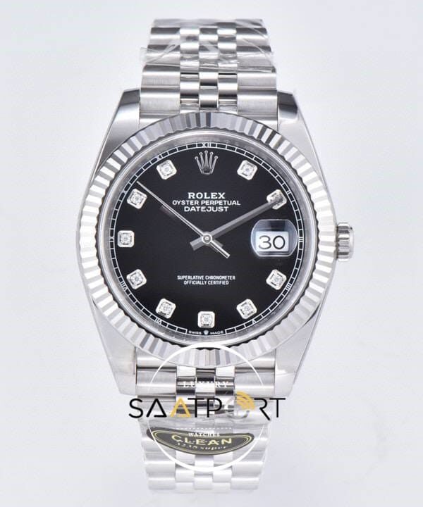Rolex 41mm Datejust Taşlı Siyah Kadran 904L Clean Factory 3235 Super Clone ETA