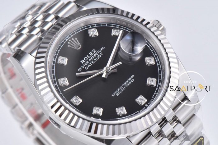 Rolex 41mm Datejust Taşlı Siyah Kadran 904L Clean Factory 3235 Super Clone ETA