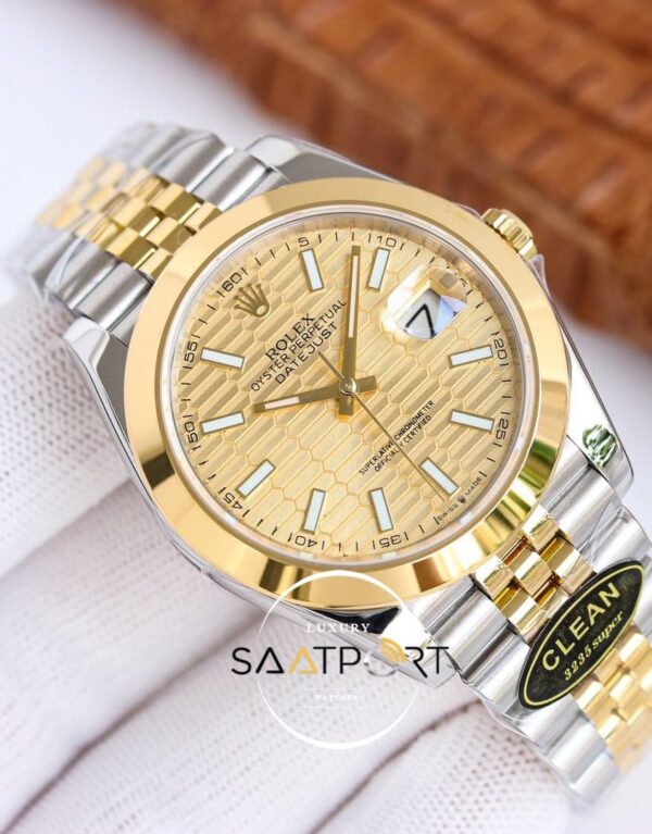 Rolex Datejust 41mm Clean Factory Desenli Gold Kadran 3235 Super Clone ETA