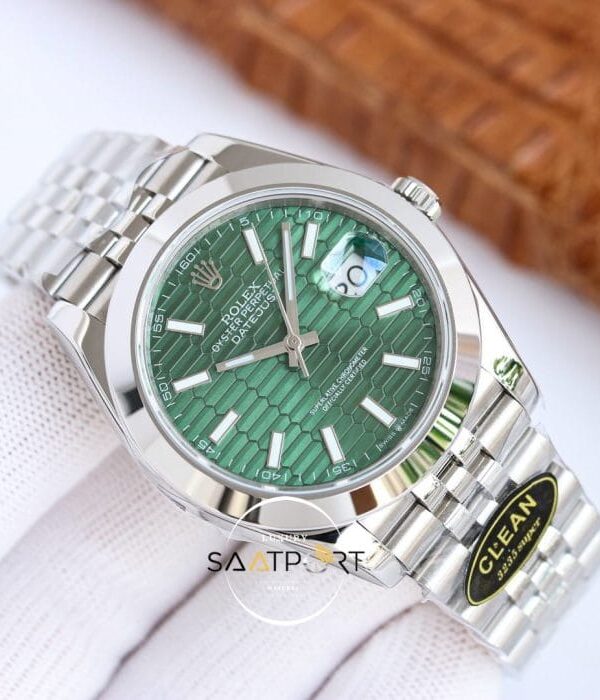 Rolex Datejust 41mm Clean Factory Desenli Yeşil Kadran 3235 Super Clone ETA