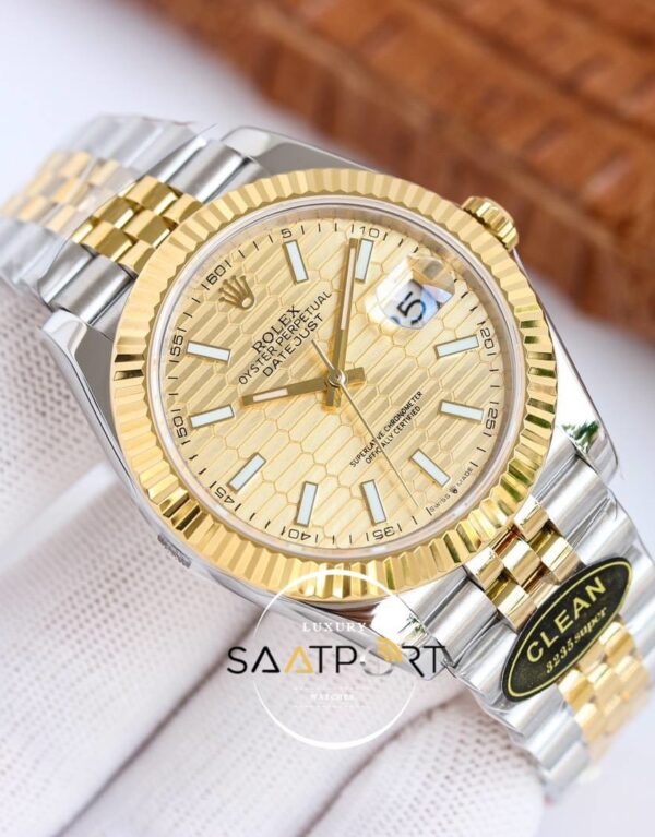 Rolex Datejust Clean Factory 41mm Desenli Gold Kadran 3235 Super Clone ETA