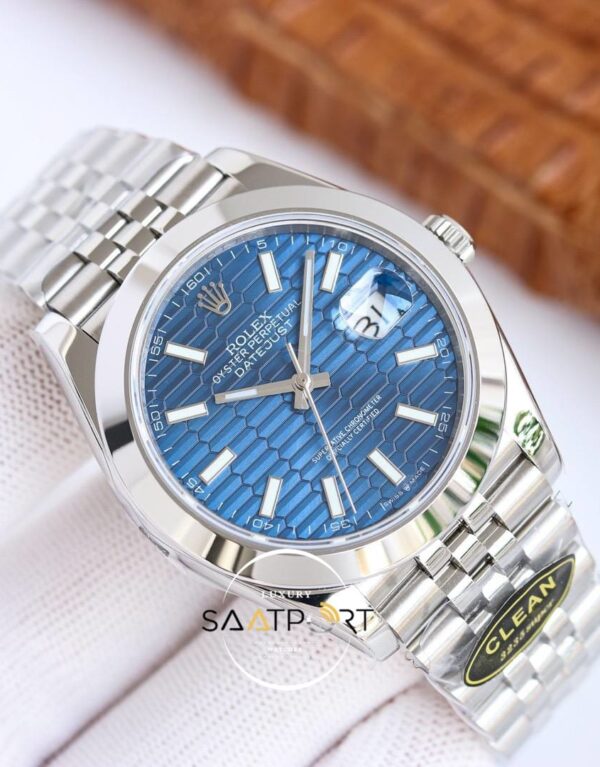Rolex Datejust Clean Factory 41mm Desenli Mavi Kadran 3235 Super Clone ETA