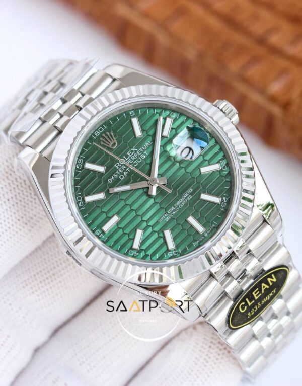 Rolex Datejust Clean Factory Desenli Yeşil Kadran 3235 Super Clone 41mm ETA