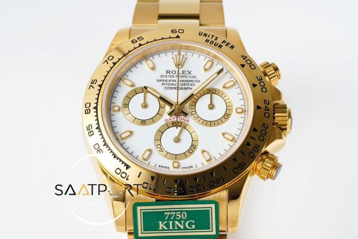 Rolex Daytona 116508 King Factory 40 mm Gold Kasa Beyaz Kadran Super Clone ETA