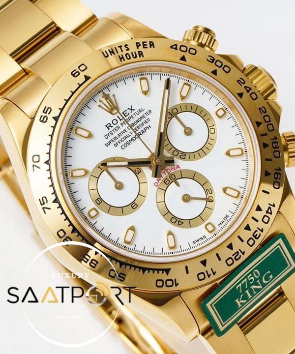 Rolex Daytona 116508 King Factory 40 mm Gold Kasa Beyaz Kadran Super Clone ETA
