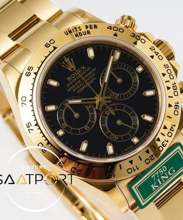 Rolex Daytona 116508 King Factory Siyah Kadran 40 mm Gold Kasa Super Clone ETA