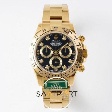 Rolex Daytona 116508 King Factory Taşlı Siyah Kadran 40 mm Gold Kasa Super Clone ETA