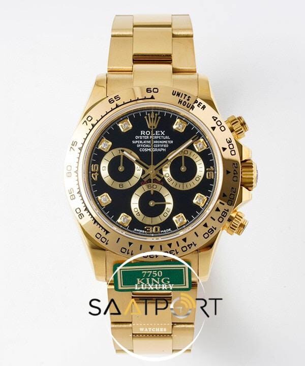 Rolex Daytona 116508 King Factory Taşlı Siyah Kadran 40 mm Gold Kasa Super Clone ETA