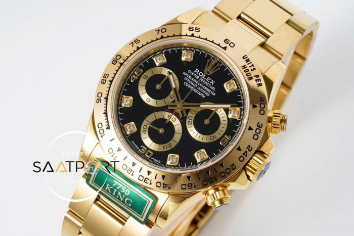 Rolex Daytona 116508 King Factory Taşlı Siyah Kadran 40 mm Gold Kasa Super Clone ETA