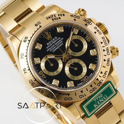 Rolex Daytona 116508 King Factory Taşlı Siyah Kadran 40 mm Gold Kasa Super Clone ETA