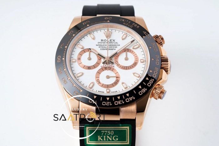 Rolex Daytona 116515 King Factory Beyaz Kadran 40 mm 904L Rose Kasa Super Clone ETA