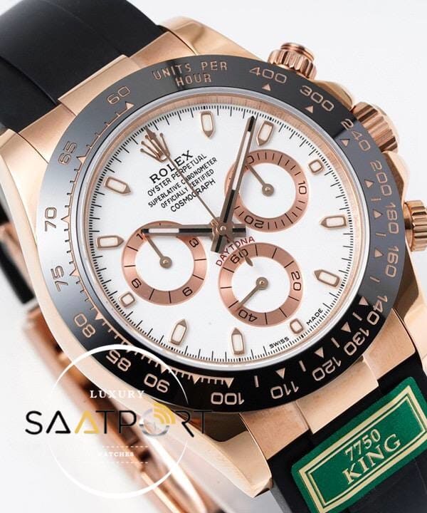 Rolex Daytona 116515 King Factory Beyaz Kadran 40 mm 904L Rose Kasa Super Clone ETA