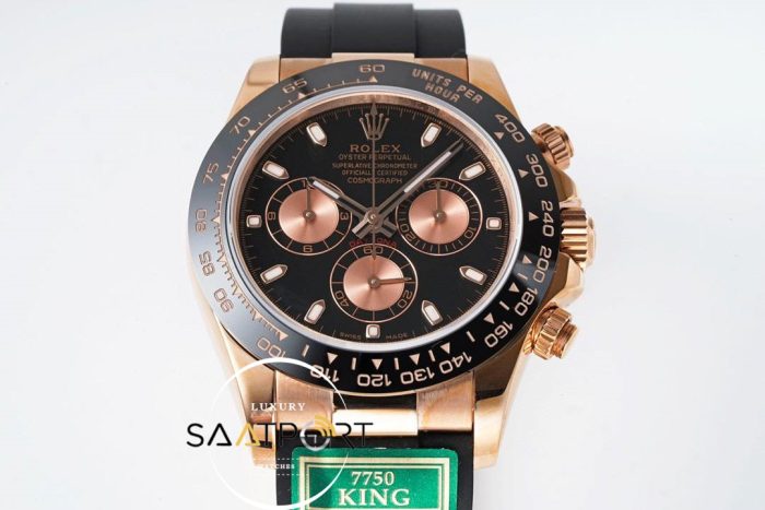 Rolex Daytona 116515 King Factory Siyah Kadran 40 mm 904L Rose Kasa Super Clone ETA