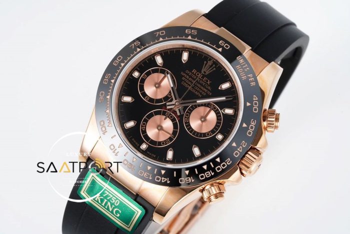 Rolex Daytona 116515 King Factory Siyah Kadran 40 mm 904L Rose Kasa Super Clone ETA