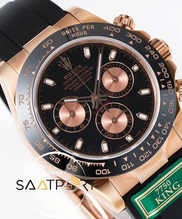 Rolex Daytona 116515 King Factory Siyah Kadran 40 mm 904L Rose Kasa Super Clone ETA