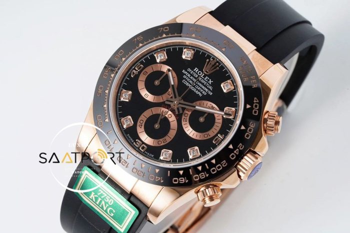 Rolex Daytona 116515 King Factory Taşlı Siyah Kadran 40 mm 904L Rose Kasa Super Clone ETA