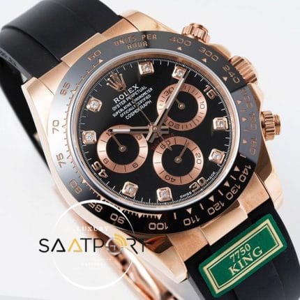 Rolex Daytona 116515 King Factory Taşlı Siyah Kadran 40 mm 904L Rose Kasa Super Clone ETA