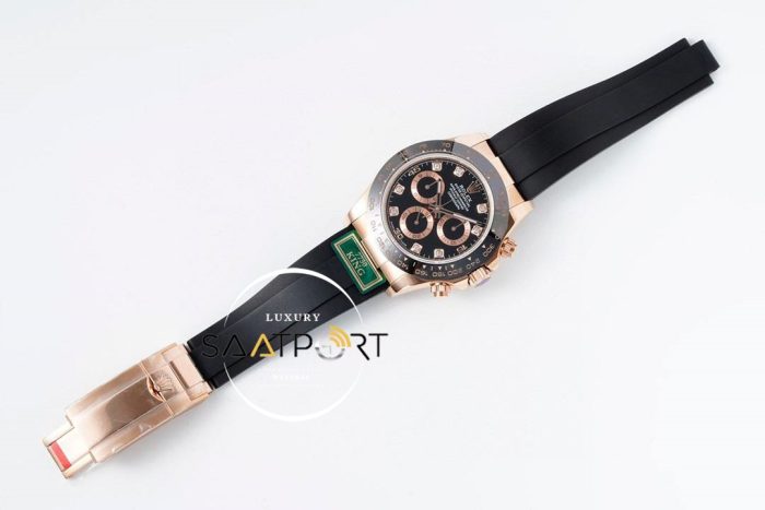 Rolex Daytona 116515 King Factory Taşlı Siyah Kadran 40 mm 904L Rose Kasa Super Clone ETA