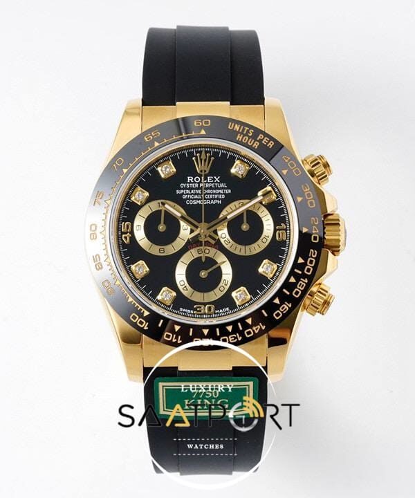 Rolex Daytona 116518 King Factory Taşlı Siyah Kadran 40 mm 904L Gold Kasa Super Clone ETA