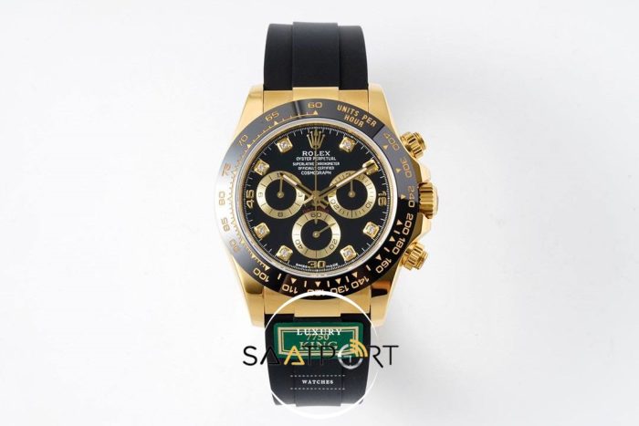 Rolex Daytona 116518 King Factory Taşlı Siyah Kadran 40 mm 904L Gold Kasa Super Clone ETA