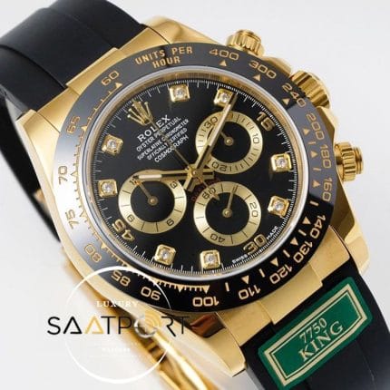 Rolex Daytona 116518 King Factory Taşlı Siyah Kadran 40 mm 904L Gold Kasa Super Clone ETA
