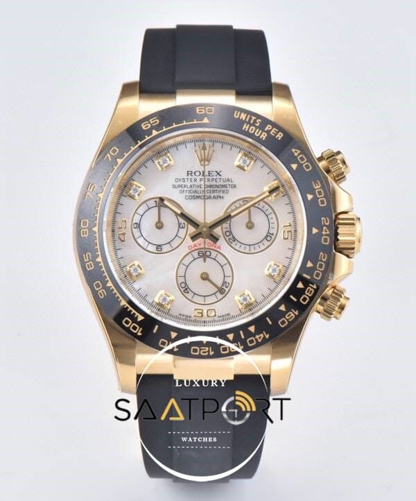 Rolex Daytona 4130 Clean Factory 40 mm Taşlı Beyaz Kadran Super Clone ETA