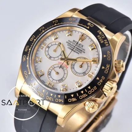 Rolex Daytona 4130 Clean Factory 40 mm Taşlı Beyaz Kadran Super Clone ETA