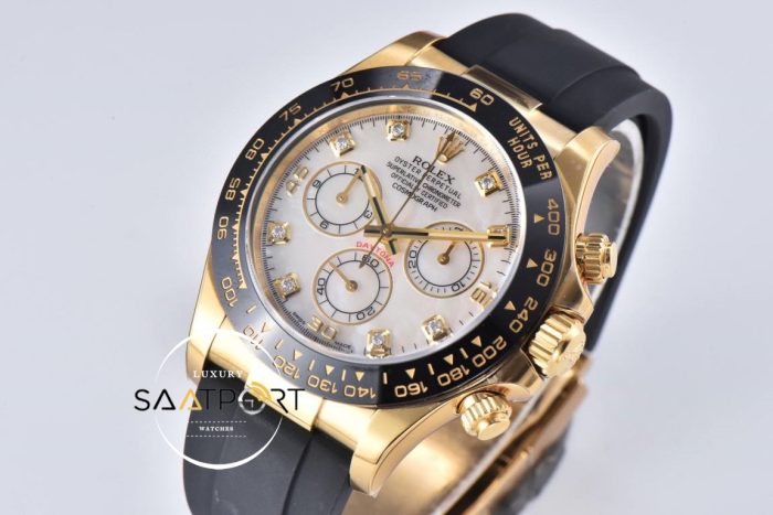 Rolex Daytona 4130 Clean Factory 40 mm Taşlı Beyaz Kadran Super Clone ETA