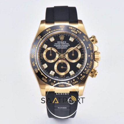 Rolex Daytona 4130 Clean Factory 40 mm Taşlı Siyah Kadran Super Clone ETA