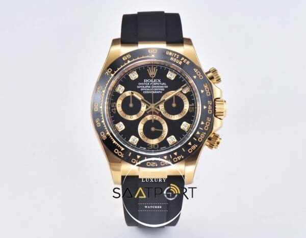 Rolex Daytona 4130 Clean Factory 40 mm Taşlı Siyah Kadran Super Clone ETA