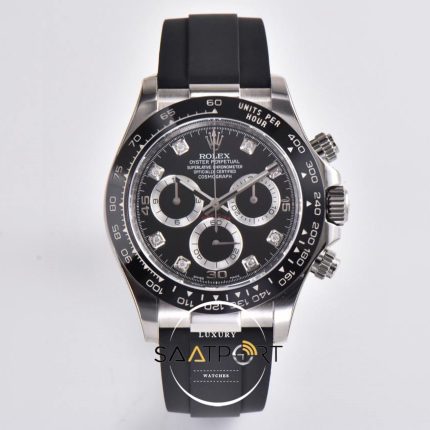 Rolex Daytona 4130 Clean Factory 40 mm Taşlı Siyah Kadran Super Clone ETA