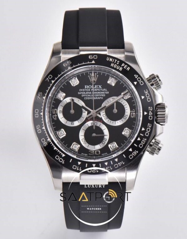 Rolex Daytona 4130 Clean Factory 40 mm Taşlı Siyah Kadran Super Clone ETA