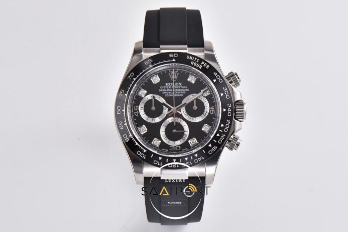 Rolex Daytona 4130 Clean Factory 40 mm Taşlı Siyah Kadran Super Clone ETA