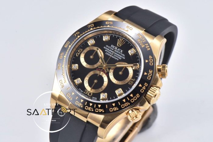 Rolex Daytona 4130 Clean Factory 40 mm Taşlı Siyah Kadran Super Clone ETA