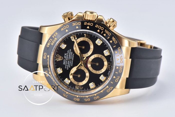 Rolex Daytona 4130 Clean Factory 40 mm Taşlı Siyah Kadran Super Clone ETA