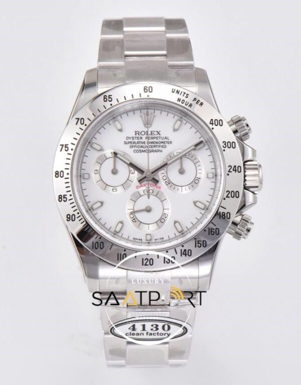Rolex Daytona 904L Clean Factory 40 mm Beyaz Kadran Super Clone ETA