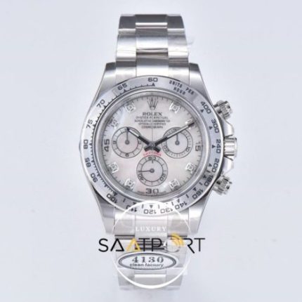 Rolex Daytona 904L Clean Factory 40 mm Taşlı Beyaz Kadran Super Clone ETA