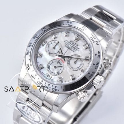Rolex Daytona 904L Clean Factory 40 mm Taşlı Beyaz Kadran Super Clone ETA