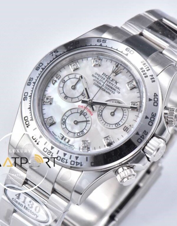 Rolex Daytona 904L Clean Factory 40 mm Taşlı Beyaz Kadran Super Clone ETA