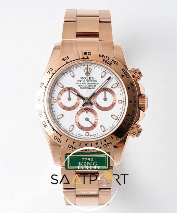 Rolex Daytona King Factory 40 mm Rose Kasa Beyaz Kadran Super Clone ETA