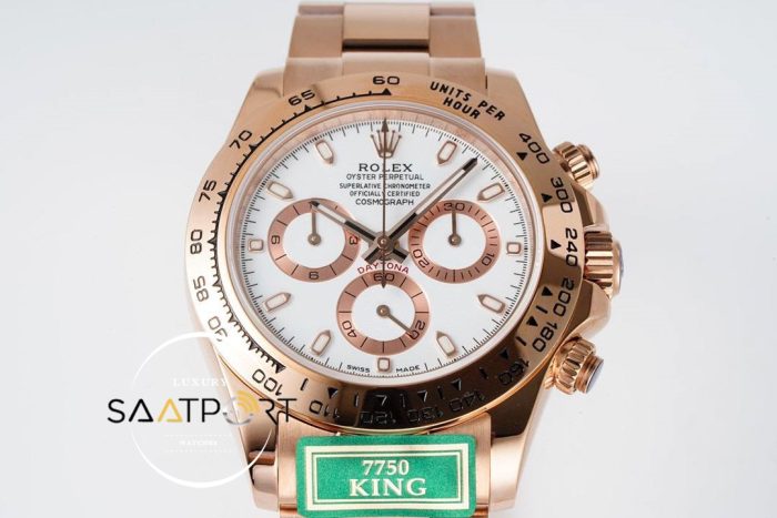 Rolex Daytona King Factory 40 mm Rose Kasa Beyaz Kadran Super Clone ETA