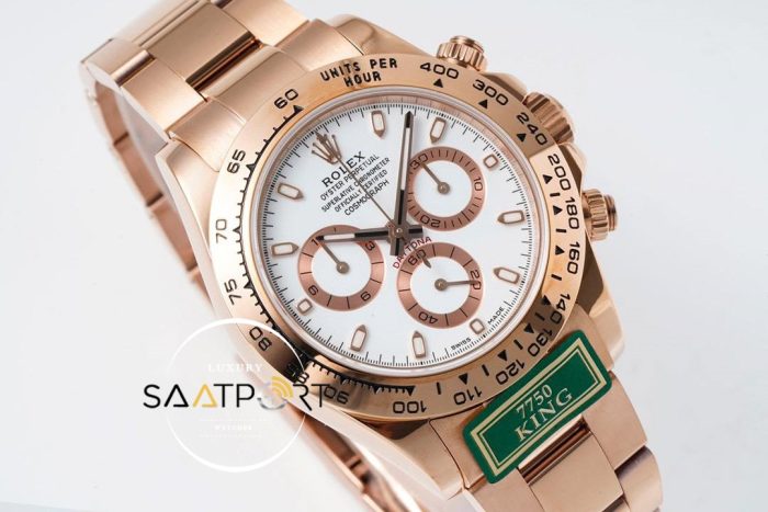 Rolex Daytona King Factory 40 mm Rose Kasa Beyaz Kadran Super Clone ETA