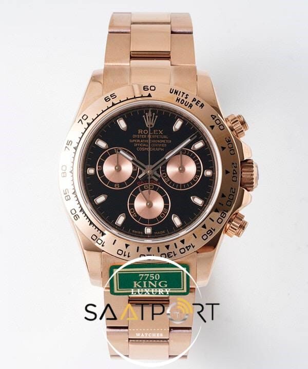 Rolex Daytona King Factory 40 mm Rose Kasa Siyah Kadran Super Clone ETA