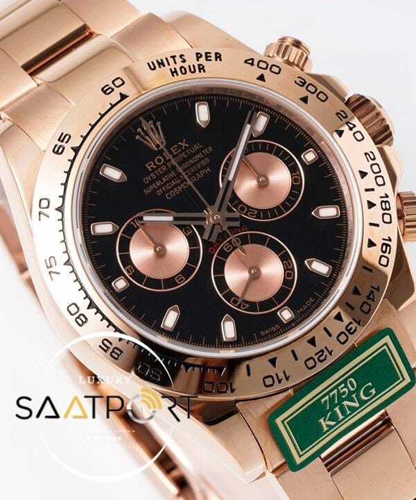 Rolex Daytona King Factory 40 mm Rose Kasa Siyah Kadran Super Clone ETA