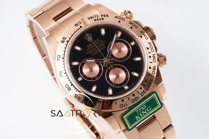 Rolex Daytona King Factory 40 mm Rose Kasa Siyah Kadran Super Clone ETA